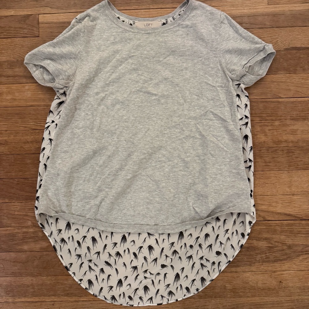 Loft asymmetrical knit T-shirt blouse bird print shirt top size small S
 b3